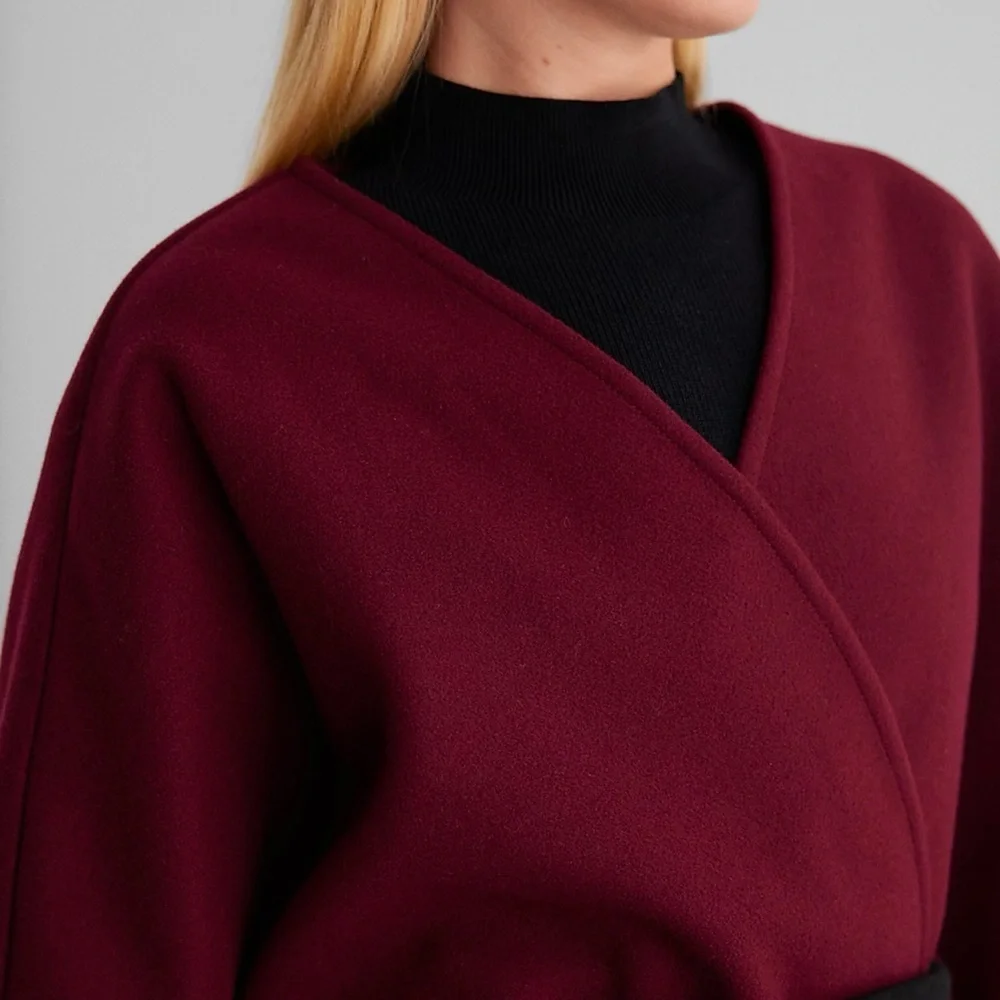 Chic Burgundy and Black Cape Coat size M/L